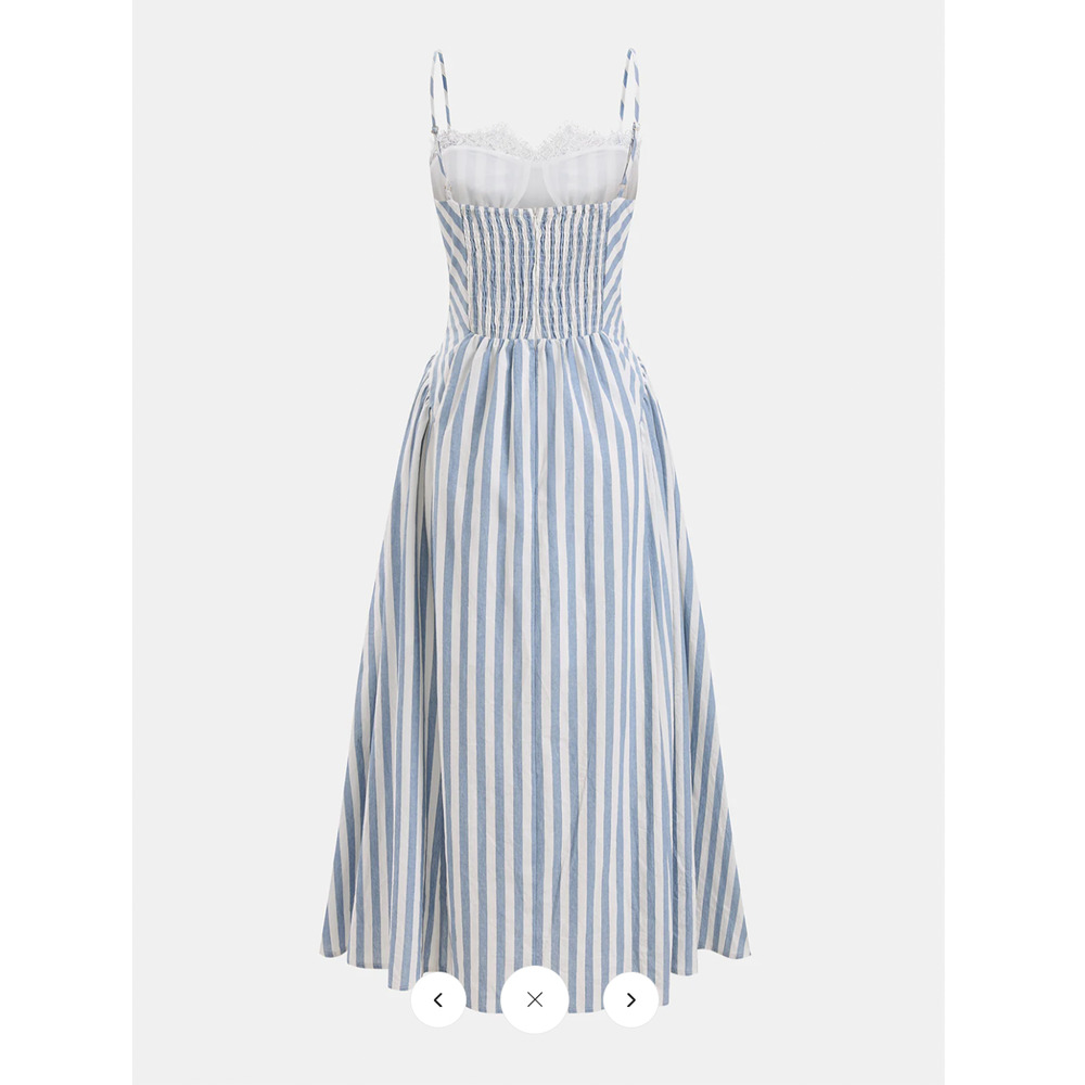 NWT commense Lace Trim Striped Cotton Cami Maxi Dress Sz XS - Picture 2 of 4